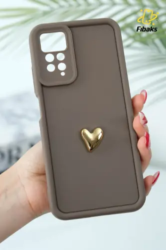 Redmi Note 11 Pro/12 Pro 4G Kılıf 3D Kalp Tasarımlı Kahverengi Desenli Kamera Korumalı Kapak - Kalp Kahve - 2