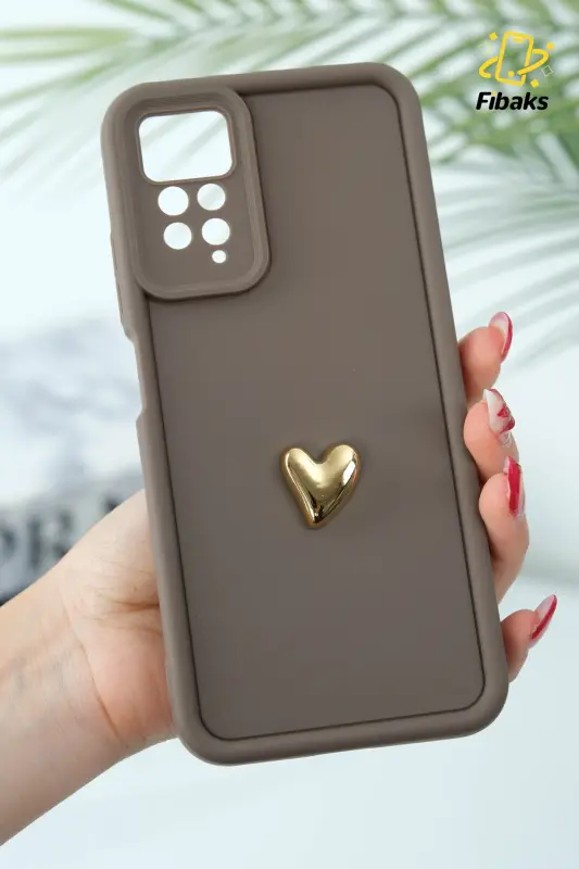 Redmi Note 11 Pro/12 Pro 4G Kılıf 3D Kalp Tasarımlı Kahverengi Desenli Kamera Korumalı Kapak - Kalp Kahve - 2