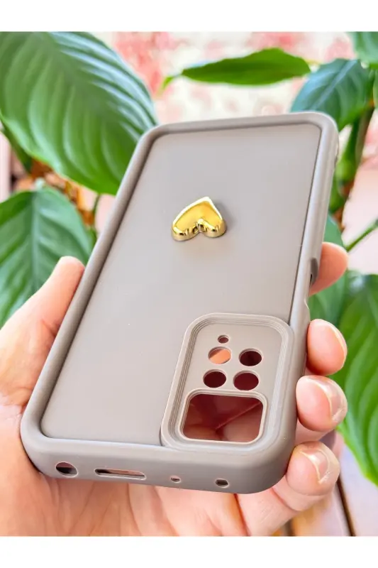Redmi Note 11 Pro/12 Pro 4G Kılıf 3D Kalp Tasarımlı Kahverengi Desenli Kamera Korumalı Kapak - Kalp Kahve - 5
