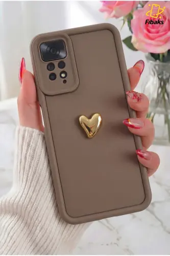 Redmi Note 11 Pro/12 Pro 4G Kılıf 3D Kalp Tasarımlı Kahverengi Desenli Kamera Korumalı Kapak-Kalp Kahve 