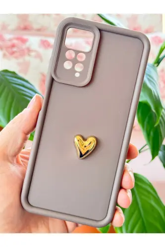 Redmi Note 11 Pro/12 Pro 4G Kılıf 3D Kalp Tasarımlı Kahverengi Desenli Kamera Korumalı Kapak-Kalp Kahve - 3