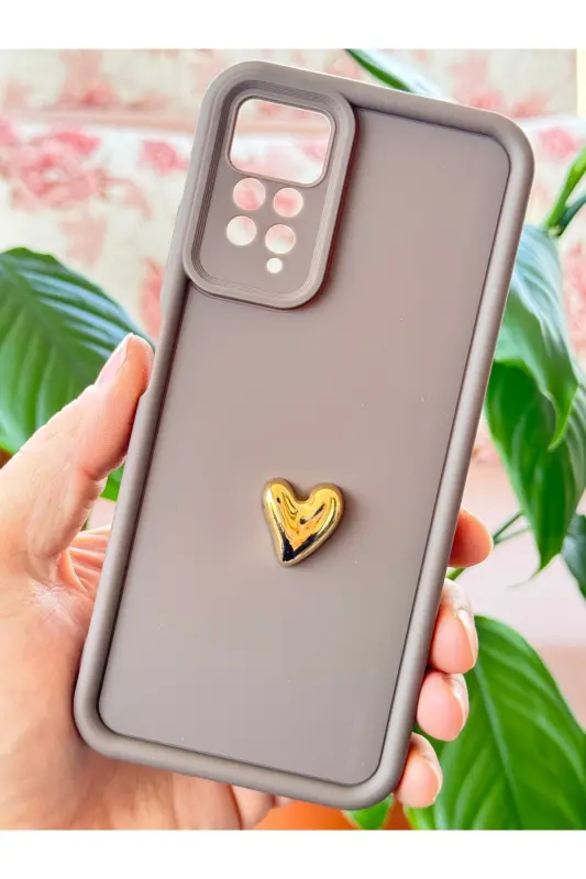 Redmi Note 11 Pro/12 Pro 4G Kılıf 3D Kalp Tasarımlı Kahverengi Desenli Kamera Korumalı Kapak-Kalp Kahve - 3