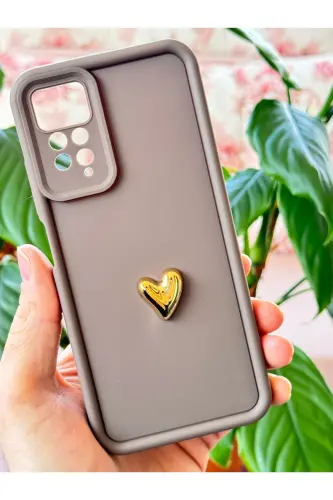 Redmi Note 11 Pro/12 Pro 4G Kılıf 3D Kalp Tasarımlı Kahverengi Desenli Kamera Korumalı Kapak-Kalp Kahve - 4