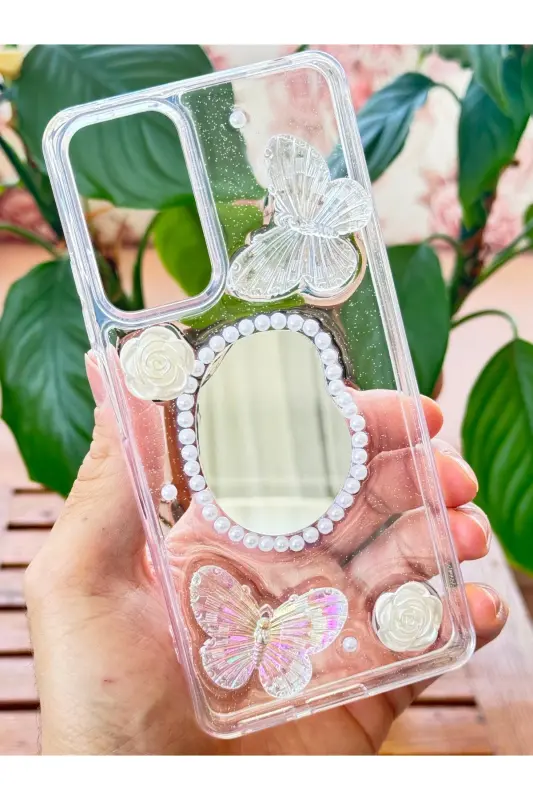 Redmi Note 11 Pro/12 Pro 4G Kılıf 3D Kelebek Gül Desenli Aynalı Simli Şeffaf Tasarımlı Silikon Kapak - Kelebek Ayna - 5
