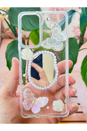 Redmi Note 11 Pro/12 Pro 4G Kılıf 3D Kelebek Gül Desenli Aynalı Simli Şeffaf Tasarımlı Silikon Kapak-Kelebek Ayna - 4