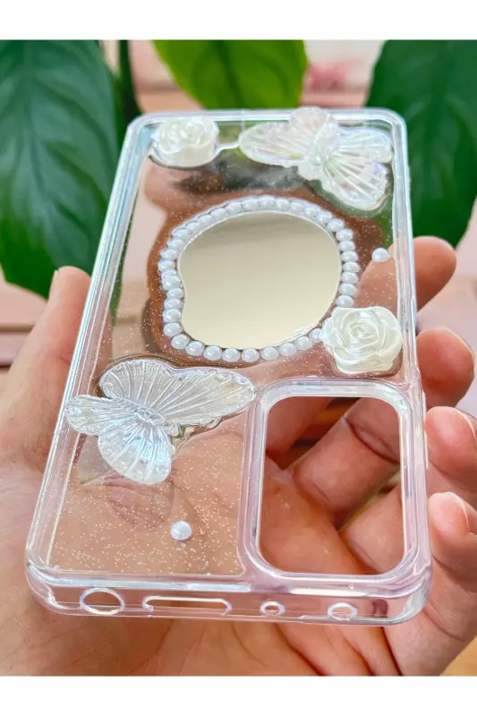Redmi Note 11 Pro/12 Pro 4G Kılıf 3D Kelebek Gül Desenli Aynalı Simli Şeffaf Tasarımlı Silikon Kapak-Kelebek Ayna - 8
