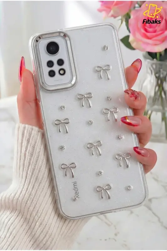 Redmi Note 11 Pro/12 Pro 4G Kılıf Fiyonk Desenli Şeffaf Simli Gümüş Kamera Çıkıntılı Parlak Kapak-Lensli Fiyonk - 1