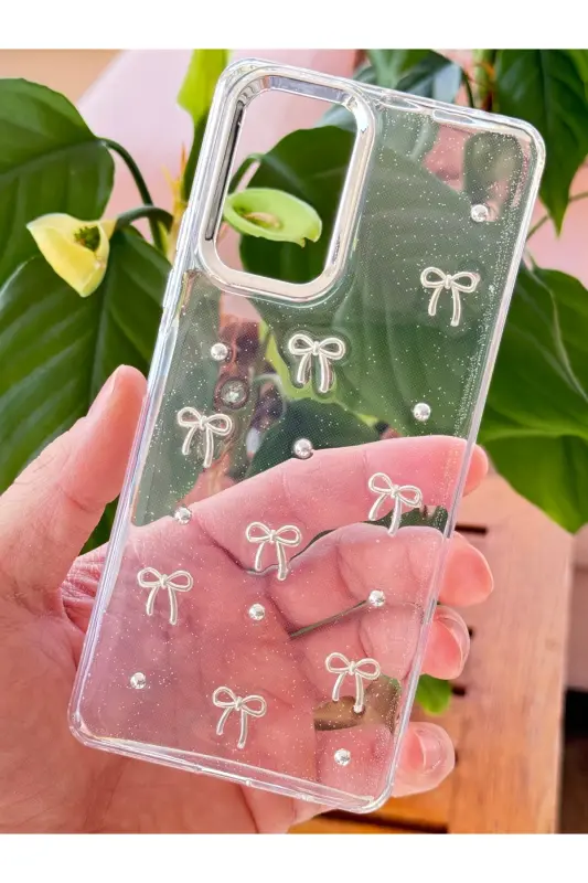 Redmi Note 11 Pro/12 Pro 4G Kılıf Fiyonk Desenli Şeffaf Simli Gümüş Kamera Çıkıntılı Parlak Kapak-Lensli Fiyonk - 2