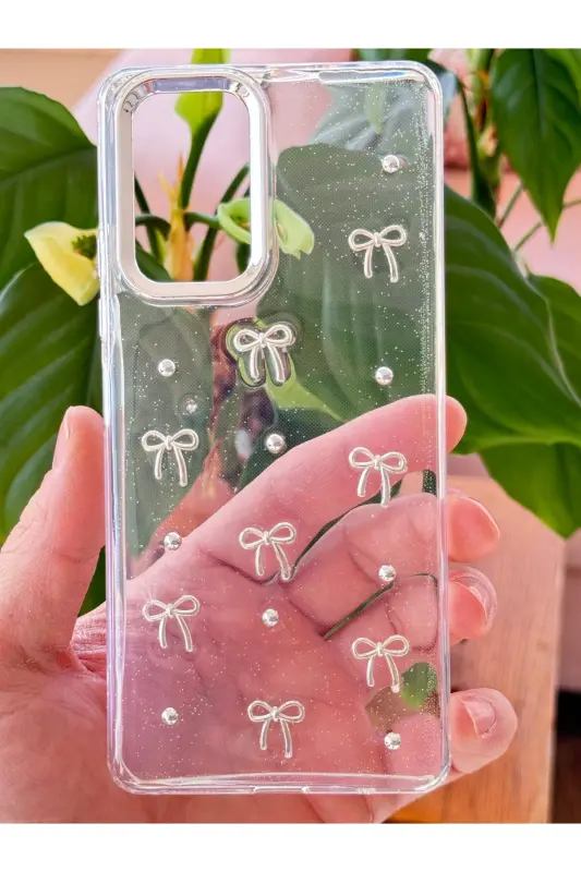 Redmi Note 11 Pro/12 Pro 4G Kılıf Fiyonk Desenli Şeffaf Simli Gümüş Kamera Çıkıntılı Parlak Kapak-Lensli Fiyonk - 3