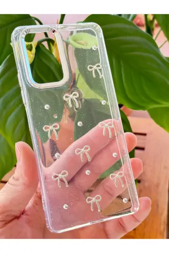 Redmi Note 11 Pro/12 Pro 4G Kılıf Fiyonk Desenli Şeffaf Simli Gümüş Kamera Çıkıntılı Parlak Kapak-Lensli Fiyonk - 5