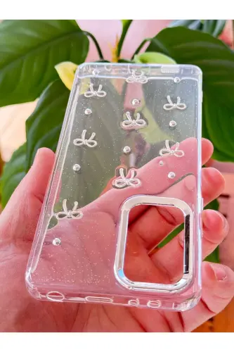 Redmi Note 11 Pro/12 Pro 4G Kılıf Fiyonk Desenli Şeffaf Simli Gümüş Kamera Çıkıntılı Parlak Kapak-Lensli Fiyonk - 6