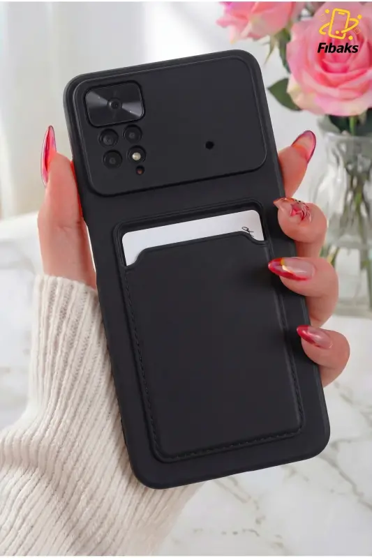 Redmi Note 11 Pro/12 Pro 4G Kılıf Kamera Korumalı Arkası Kartlıklı Cüzdanlı Kırmızı Tuşlu Siyah - Spike - 1
