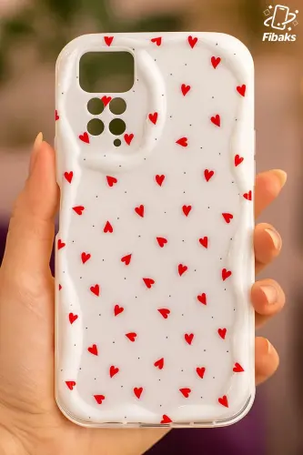 Redmi Note 11 Pro/12 Pro 4G Kılıf Kamera Korumalı Dalga Kenarlı Kırmızı Kalp Desenli Silikon Kapak - Cici Kırmızı - 3