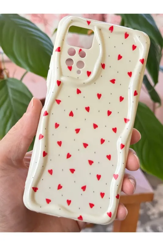 Redmi Note 11 Pro/12 Pro 4G Kılıf Kamera Korumalı Dalga Kenarlı Kırmızı Kalp Desenli Silikon Kapak - Cici Kırmızı - 4