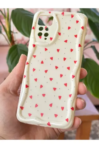Redmi Note 11 Pro/12 Pro 4G Kılıf Kamera Korumalı Dalga Kenarlı Kırmızı Kalp Desenli Silikon Kapak - Cici Kırmızı - 5