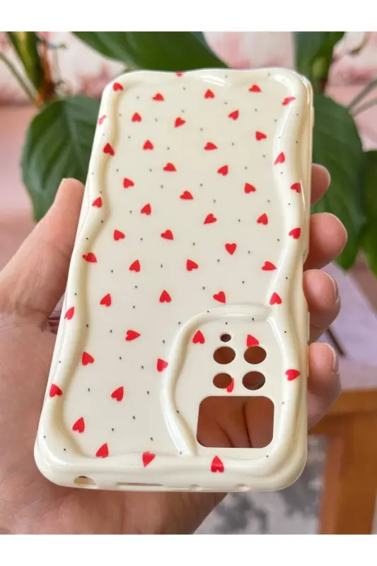 Redmi Note 11 Pro/12 Pro 4G Kılıf Kamera Korumalı Dalga Kenarlı Kırmızı Kalp Desenli Silikon Kapak - Cici Kırmızı - 6