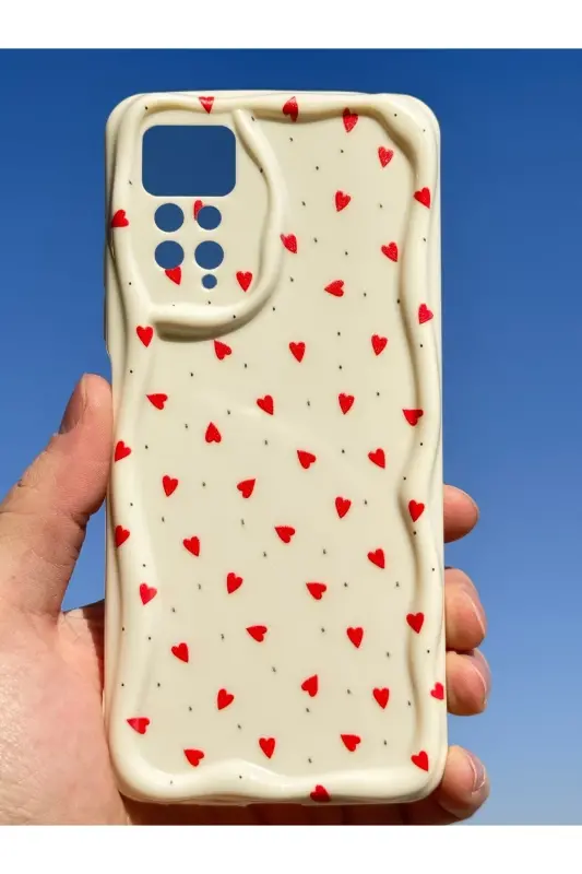 Redmi Note 11 Pro/12 Pro 4G Kılıf Kamera Korumalı Dalga Kenarlı Kırmızı Kalp Desenli Silikon Kapak - Cici Kırmızı - 7