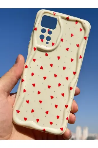 Redmi Note 11 Pro/12 Pro 4G Kılıf Kamera Korumalı Dalga Kenarlı Kırmızı Kalp Desenli Silikon Kapak - Cici Kırmızı - 8