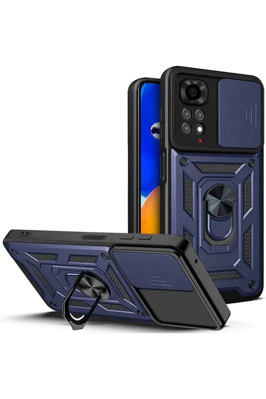 Redmi Note 11 Pro/12 Pro 4G Kılıf Kamera Korumalı Sürgülü Yüzüklü Armor Military Tank-Raptor Lacivert - 1