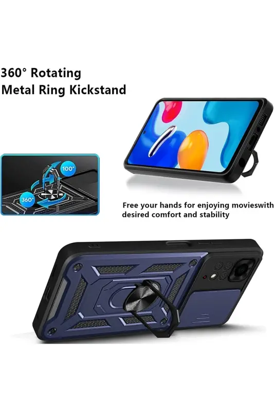Redmi Note 11 Pro/12 Pro 4G Kılıf Kamera Korumalı Sürgülü Yüzüklü Armor Military Tank-Raptor Lacivert - 2
