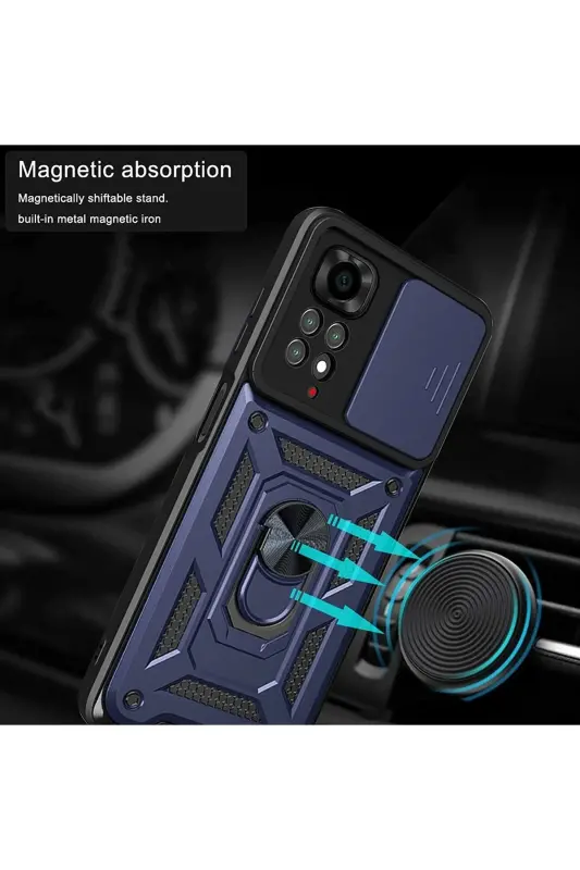 Redmi Note 11 Pro/12 Pro 4G Kılıf Kamera Korumalı Sürgülü Yüzüklü Armor Military Tank-Raptor Lacivert - 3