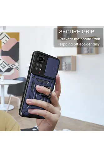 Redmi Note 11 Pro/12 Pro 4G Kılıf Kamera Korumalı Sürgülü Yüzüklü Armor Military Tank-Raptor Lacivert - 5