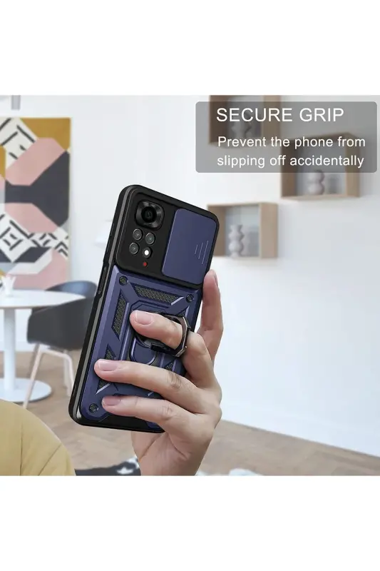 Redmi Note 11 Pro/12 Pro 4G Kılıf Kamera Korumalı Sürgülü Yüzüklü Armor Military Tank-Raptor Lacivert - 5
