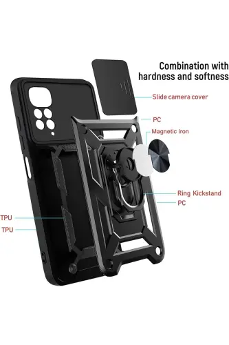 Redmi Note 11 Pro/12 Pro 4G Kılıf Kamera Korumalı Sürgülü Yüzüklü Armor Military Tank-Raptor - 6