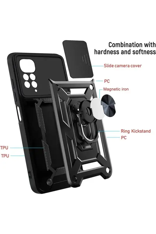 Redmi Note 11 Pro/12 Pro 4G Kılıf Kamera Korumalı Sürgülü Yüzüklü Armor Military Tank-Raptor - 6