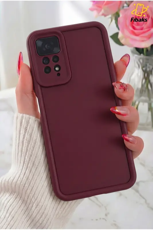 Redmi Note 11 Pro/12 Pro 4G Kılıf Kamera Korumalı Yumuşak Dokulu Darbe Emici Bordo Silikon Kapak-Tombik Bordo - 1