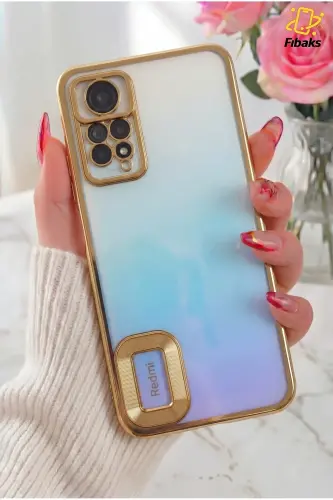 Redmi Note 11 Pro/12 Pro 4G Kılıf Kamera Lens Korumalı Şeffaf Renkli Logo Gösteren Parlak Gold - Mirage Gold 