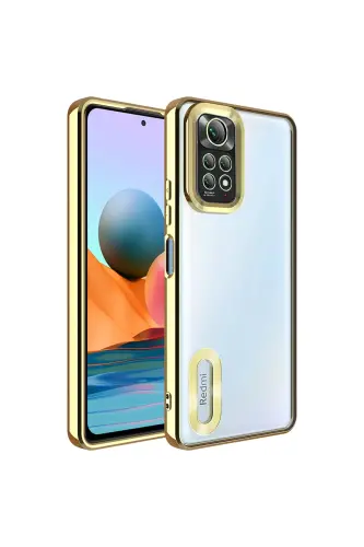 Redmi Note 11 Pro/12 Pro 4G Kılıf Kamera Lens Korumalı Şeffaf Renkli Logo Gösteren Parlak Gold-Mirage Gold 