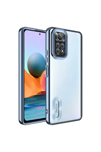 Redmi Note 11 Pro/12 Pro 4G Kılıf Kamera Lens Korumalı Şeffaf Renkli Logo Gösteren Parlak Mavi-Mirage Mavi 