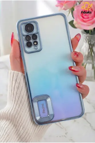 Redmi Note 11 Pro/12 Pro 4G Kılıf Kamera Lens Korumalı Şeffaf Renkli Logo Gösteren Parlak Mavi - Mirage Mavi 