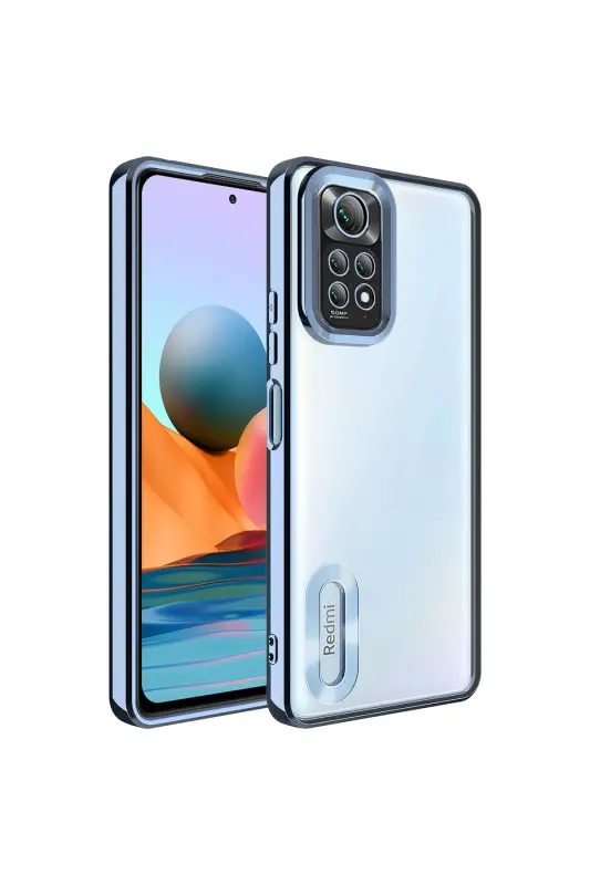 Redmi Note 11 Pro/12 Pro 4G Kılıf Kamera Lens Korumalı Şeffaf Renkli Logo Gösteren Parlak Mavi-Mirage Mavi - 1