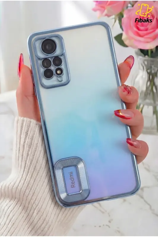 Redmi Note 11 Pro/12 Pro 4G Kılıf Kamera Lens Korumalı Şeffaf Renkli Logo Gösteren Parlak Mavi - Mirage Mavi - 1