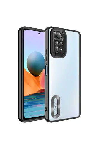 Redmi Note 11 Pro/12 Pro 4G Kılıf Kamera Lens Korumalı Şeffaf Renkli Logo Gösteren Parlak Siyah - Mirage Siyah 