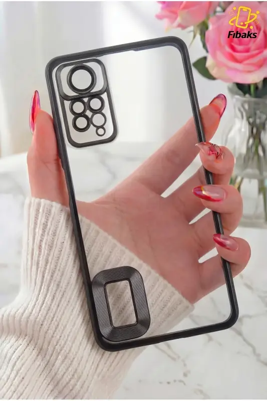 Redmi Note 11 Pro/12 Pro 4G Kılıf Kamera Lens Korumalı Şeffaf Renkli Logo Gösteren Parlak Siyah - Mirage Siyah - 2