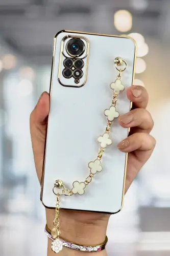 Redmi Note 11 Pro/12 Pro 4G Kılıf Parlak Kenarlı Altın İşlemeli Tutamaçlı Kamera Korumalı Beyaz-Taka Beyaz - 1