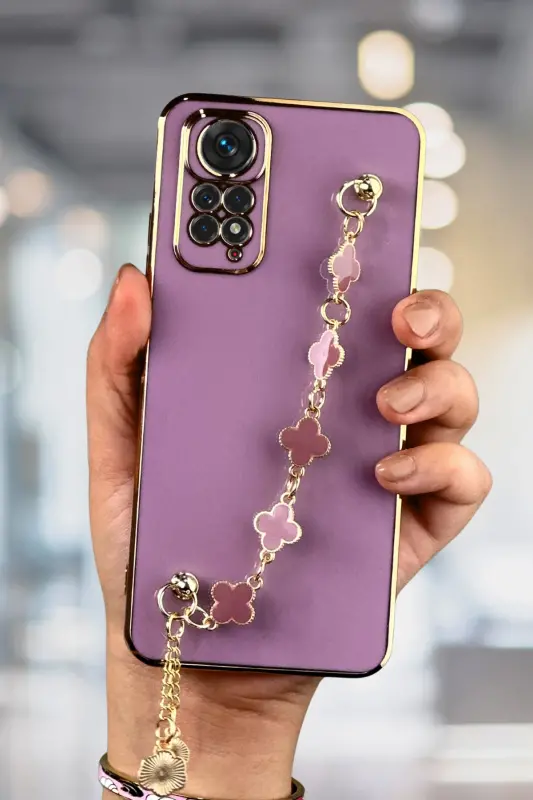 Redmi Note 11 Pro/12 Pro 4G Kılıf Parlak Kenarlı Altın İşlemeli Tutamaçlı Kamera Korumalı Kapak-Taka Mor - FIBAKS