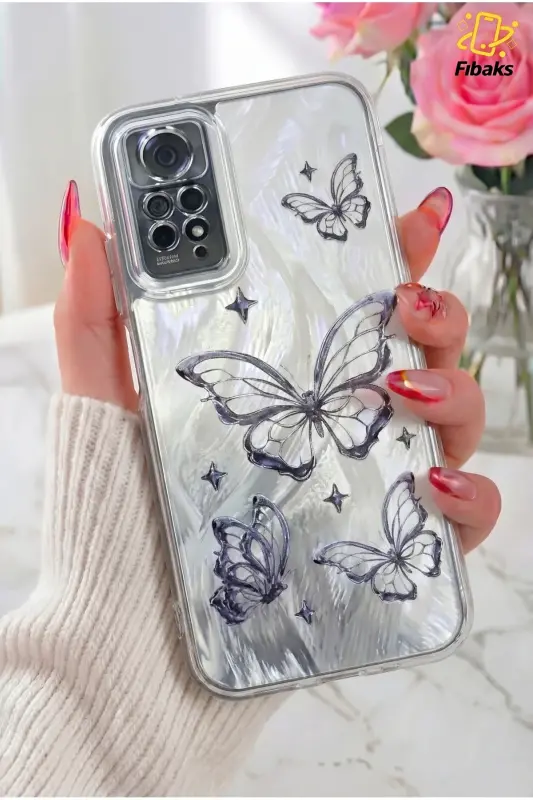 Redmi Note 11 Pro/12 Pro 4G Kılıf Sök Tak Korumalı Parlak Hologramlı Kelebek Desenli Darbe - IMD Kelebek - 1