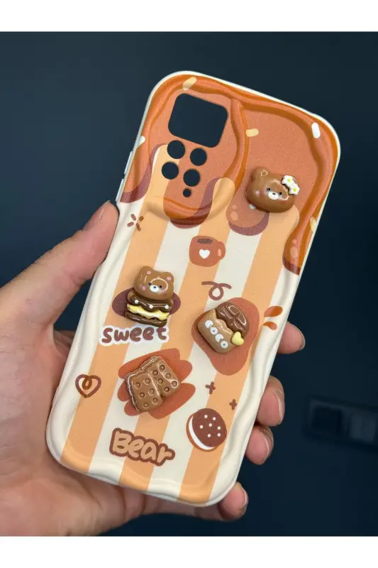 Redmi Note 11 Pro/12 Pro 4G Kılıf Tasarımlı Desenli Kamera Korumalı Ayıcık Bisküvi Cofffe Kapak-Cici Bisküvi - 4