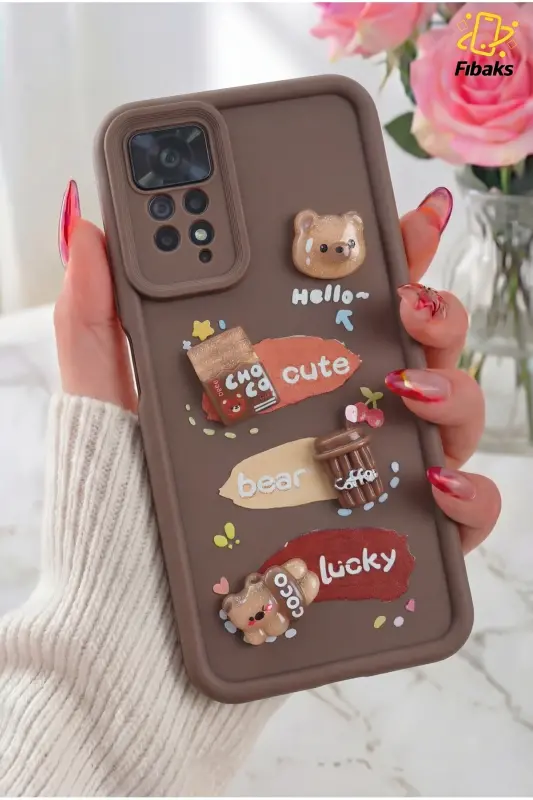 Redmi Note 11 Pro/12 Pro 4G Kılıf Tasarımlı Desenli Kamera Korumalı Ayıcık Kahve Silikon Kap-Cute Coco - 1