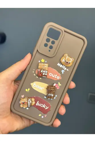 Redmi Note 11 Pro/12 Pro 4G Kılıf Tasarımlı Desenli Kamera Korumalı Ayıcık Kahve Silikon Kap-Cute Coco - 5