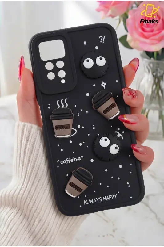 Redmi Note 11 Pro/12 Pro 4G Kılıf Tasarımlı Desenli Kamera Korumalı Coffee Kurabiye Silikon Kapak-Cute Coffe - FIBAKS