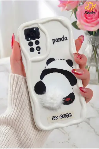 Redmi Note 11 Pro/12 Pro 4G Kılıf Tasarımlı Desenli Kamera Korumalı Panda Beyaz Püsküllü Kap-Cici Panda 