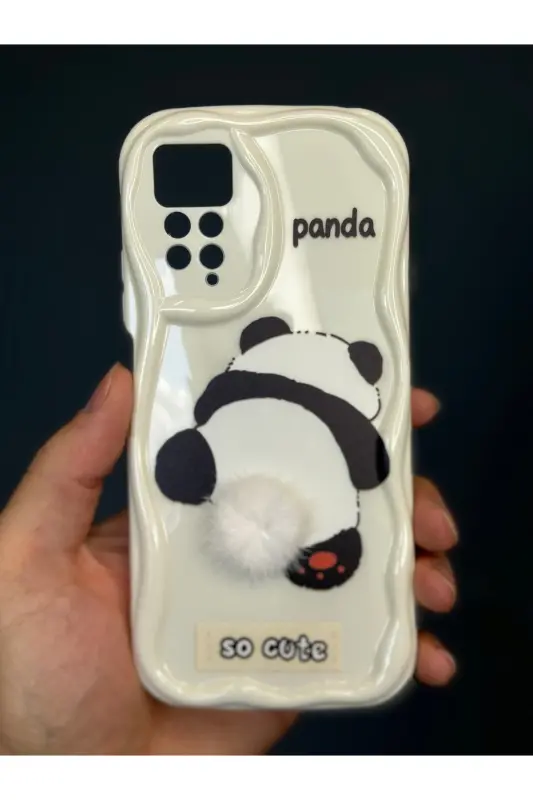 Redmi Note 11 Pro/12 Pro 4G Kılıf Tasarımlı Desenli Kamera Korumalı Panda Beyaz Püsküllü Kap-Cici Panda - 3