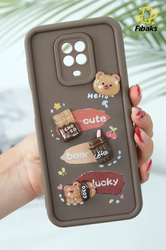 Redmi Note 9 Pro / 9S Kılıf Tasarımlı Desenli Kamera Korumalı Ayıcık Kahve Renkli Yumuşak Silikon-Cute Coco - FIBAKS