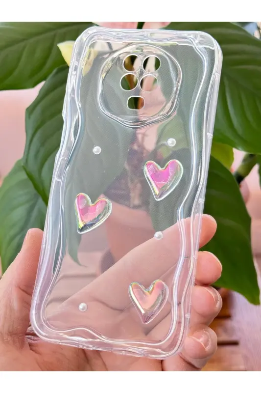Redmi Note 9 Pro/9S Kılıf 3D Kalpli İnci Tasarımlı Desenli Kamera Korumalı Silikon Kapak - Desi Mina - 7