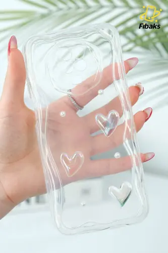 Redmi Note 9 Pro/9S Kılıf 3D Kalpli İnci Tasarımlı Desenli Kamera Korumalı Silikon Kapak - Desi Mina 